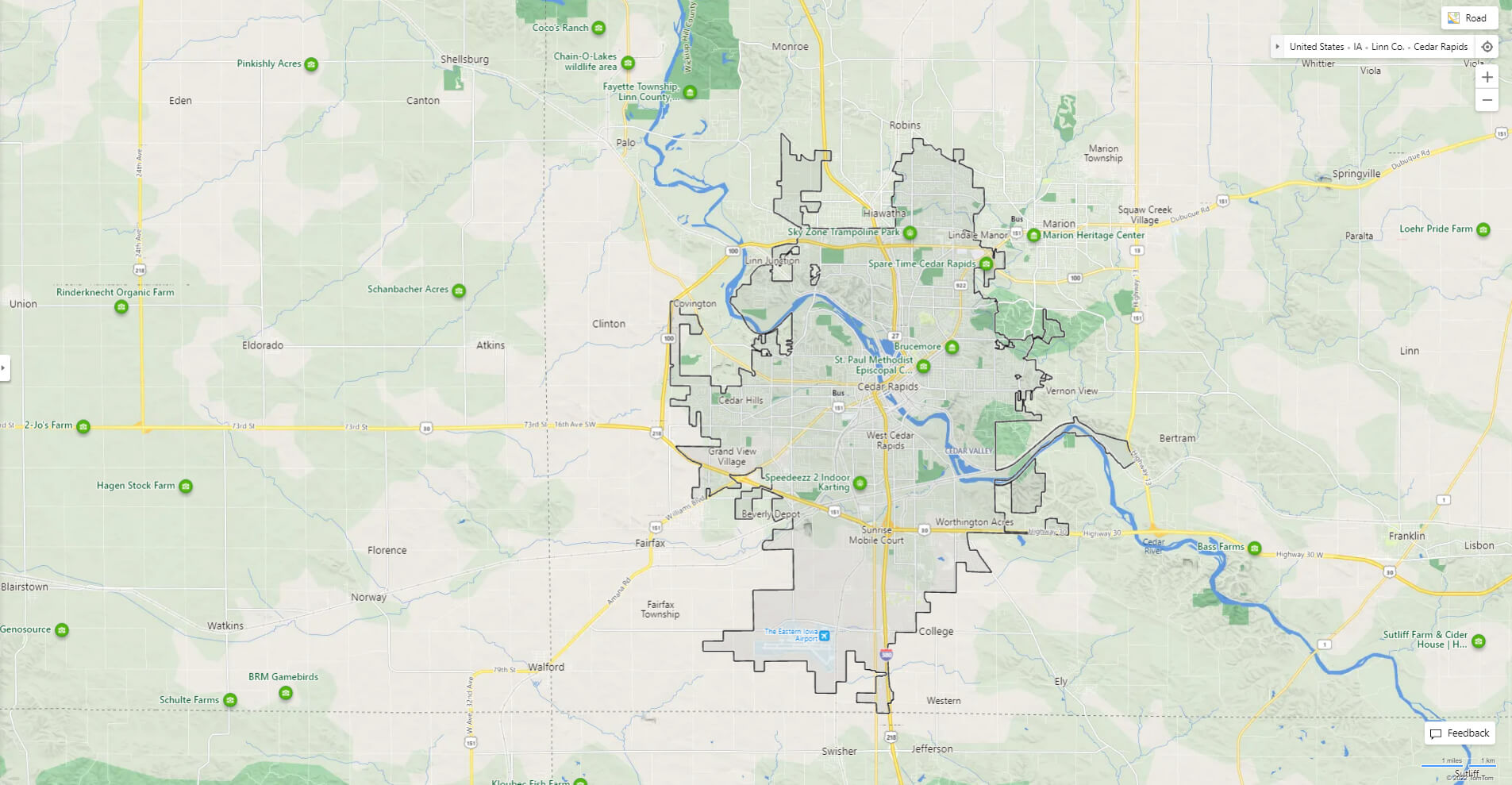 Cedar Rapids Detailed Map